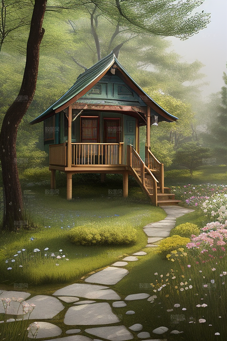 花叶云环绕的梦幻景象