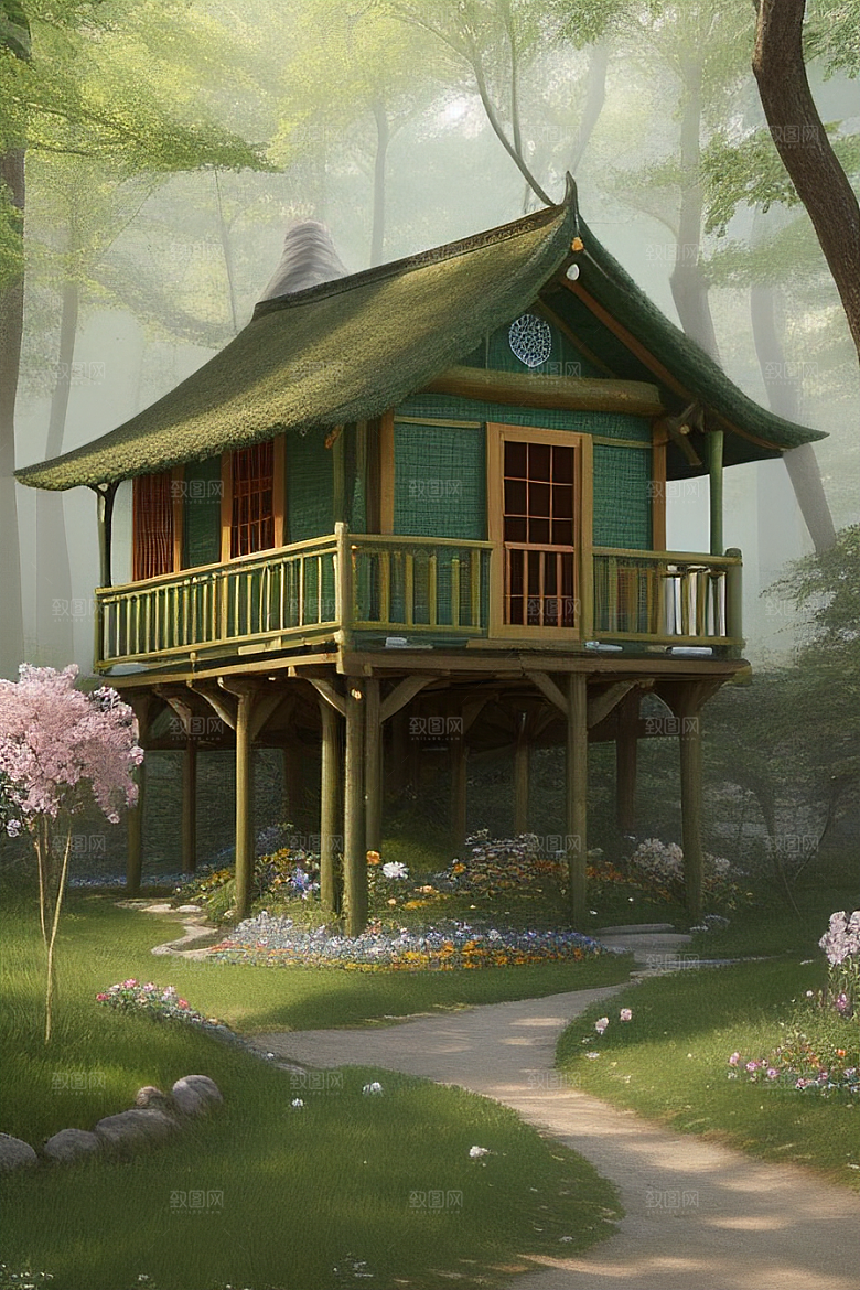 花叶云环绕的梦幻景象