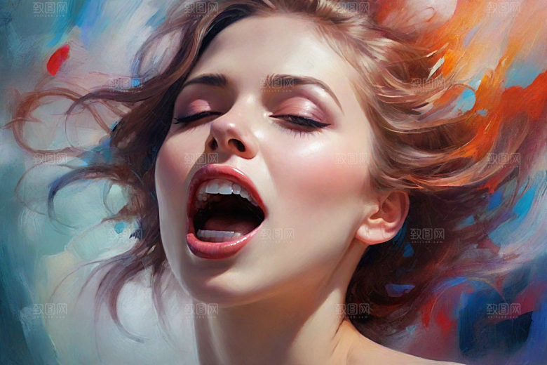 美丽女性的水彩嘴唇插画