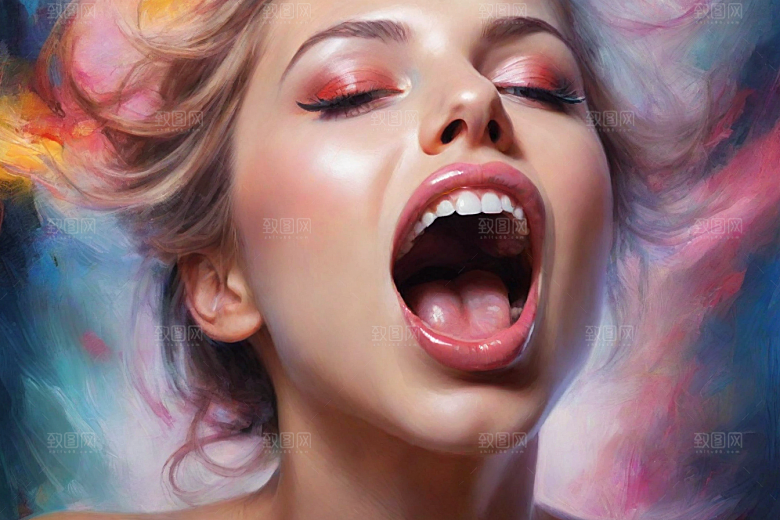 美丽女性的水彩嘴唇插画