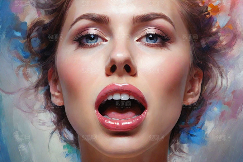 美丽女性的水彩嘴唇插画