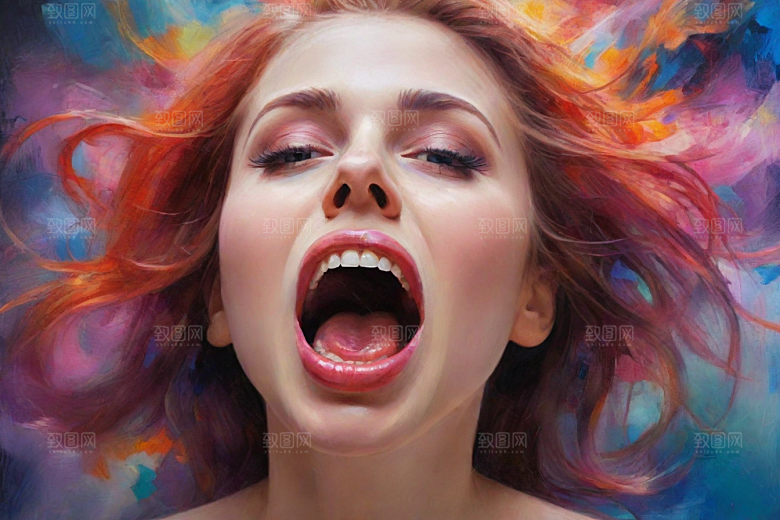 美丽女性的水彩嘴唇插画