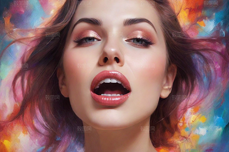 美丽女性的水彩嘴唇插画