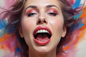 水彩风格描绘女性面部化妆