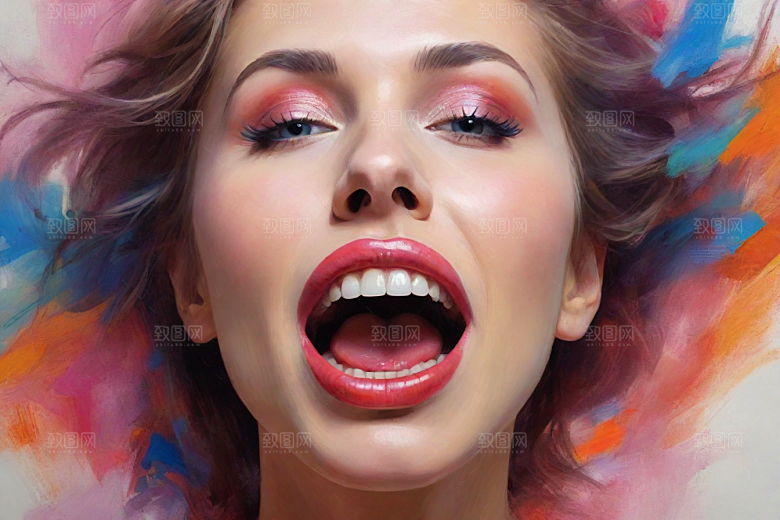 水彩风格描绘女性面部化妆