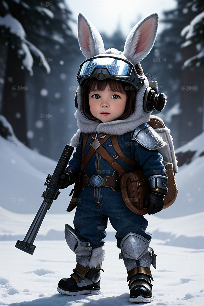 可爱的小雪兔探险者