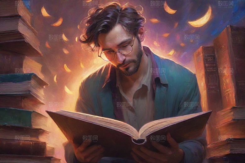 书香男子的魔幻世界动画人物书中走出