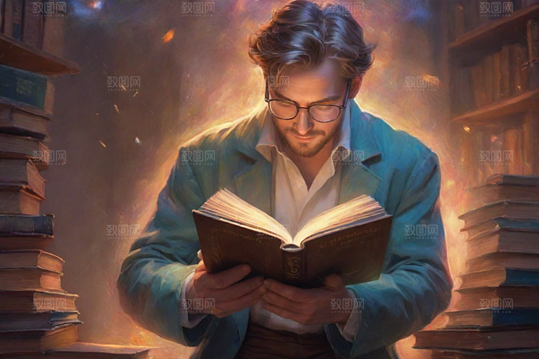 书香男子的魔幻世界动画人物书中走出
