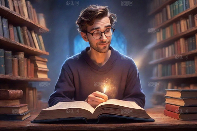 书香男子的魔幻世界动画人物书中走出