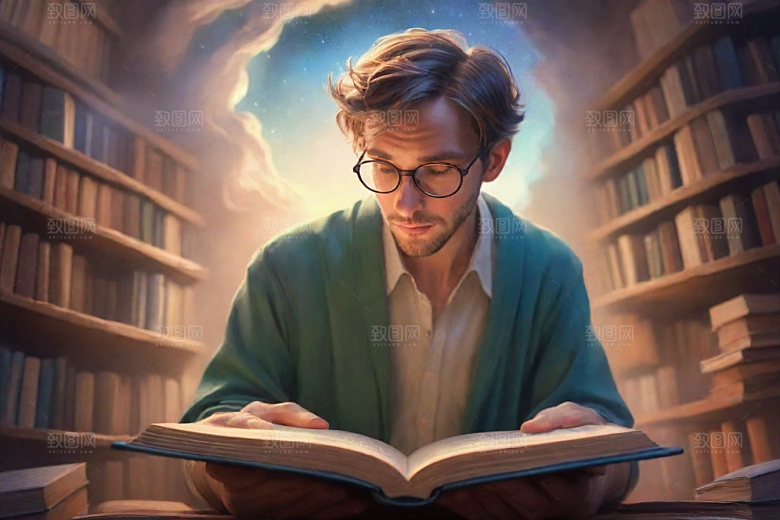 书香男子的魔幻世界动画人物书中走出
