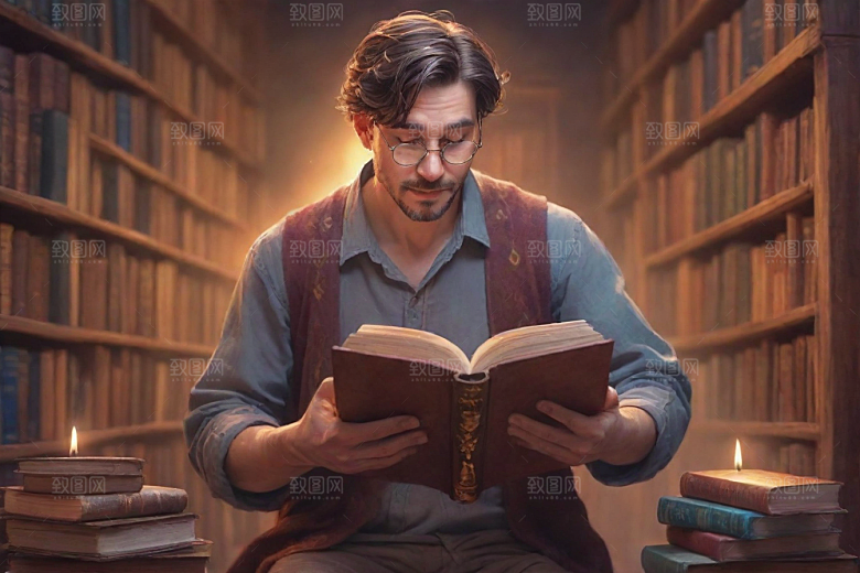 书香男子的魔幻世界动画人物书中走出