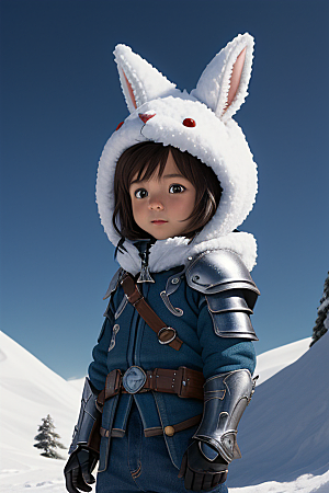 可爱的雪兔探险家