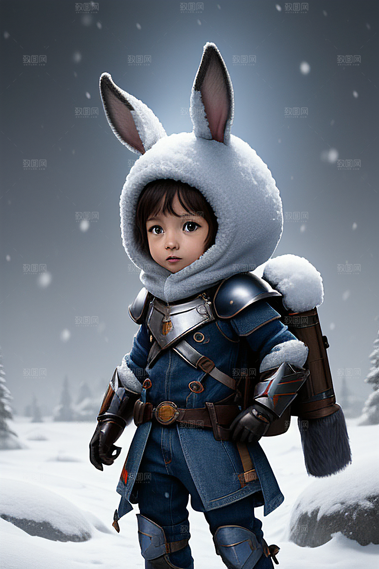 可爱的雪兔探险家