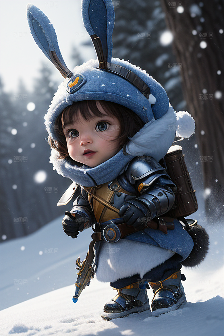 可爱的雪兔探险家