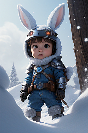 可爱的雪兔探险家