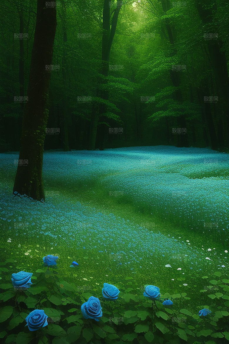 星光与蓝色玫瑰美景