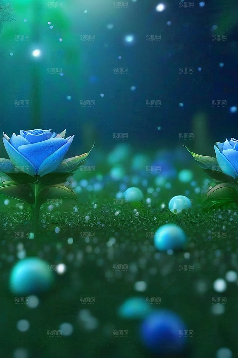 星光与蓝色玫瑰美景