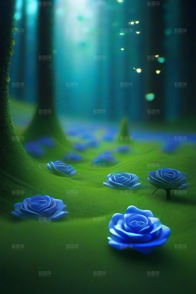 星光与蓝色玫瑰美景