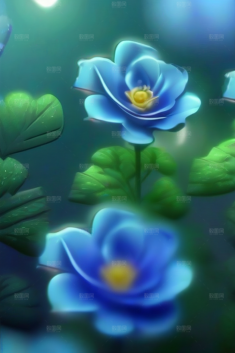 清晨的蓝色花园美景