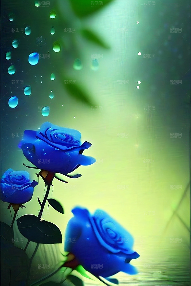 清晨的蓝色花园美景