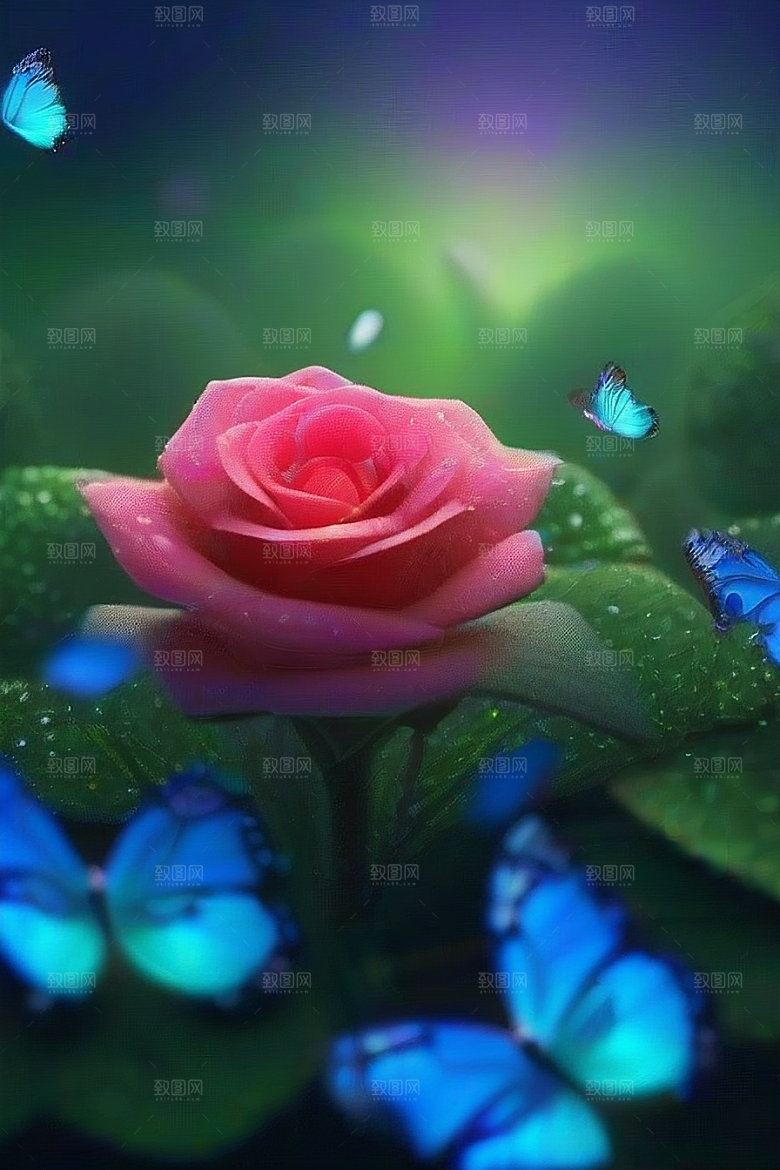 清晨的蓝色花园美景