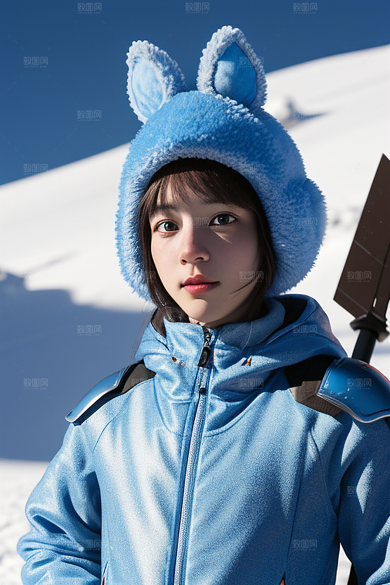 可爱的皮克斯风格雪兔探险家