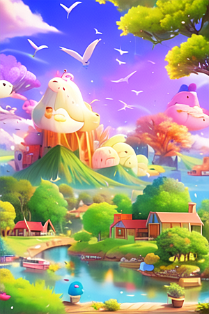 山中河边小村风景