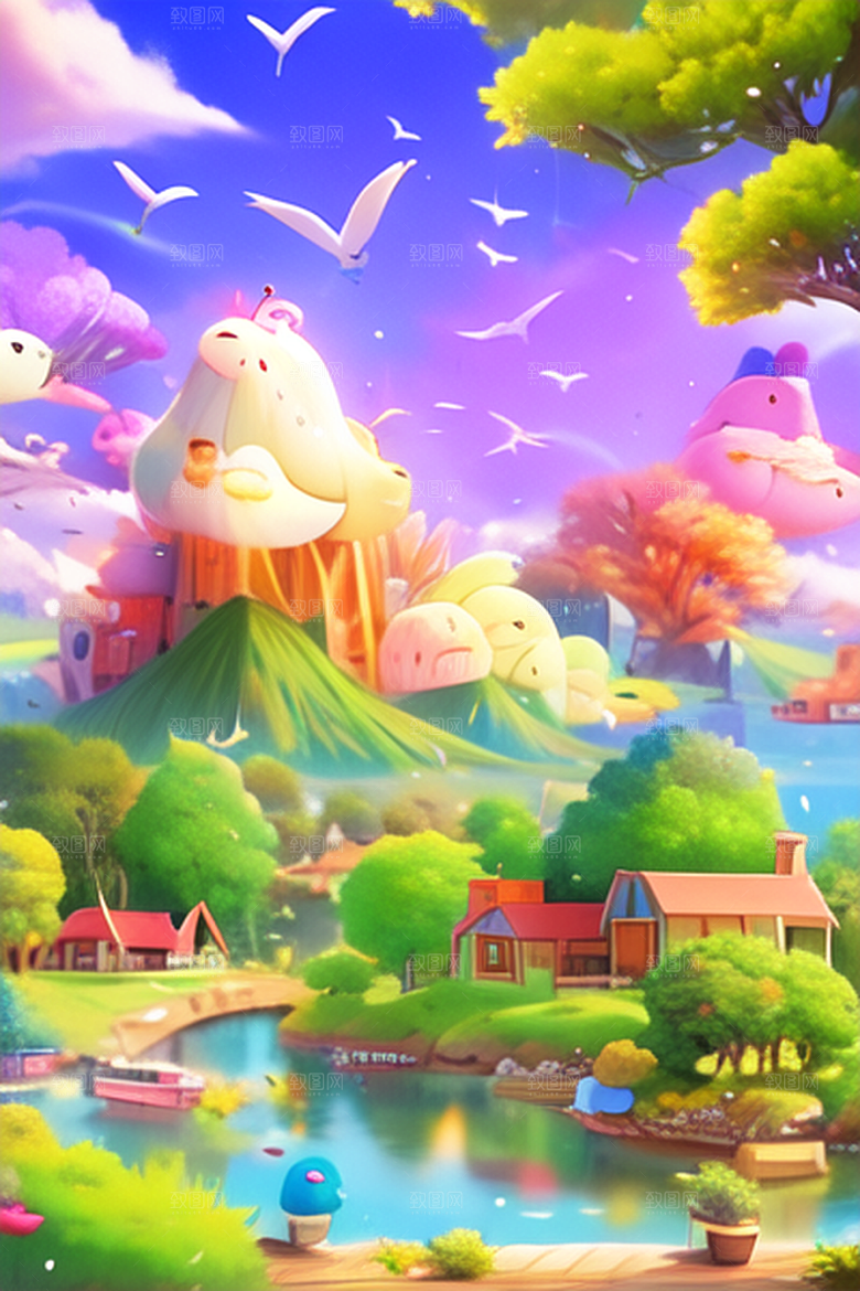 山中河边小村风景