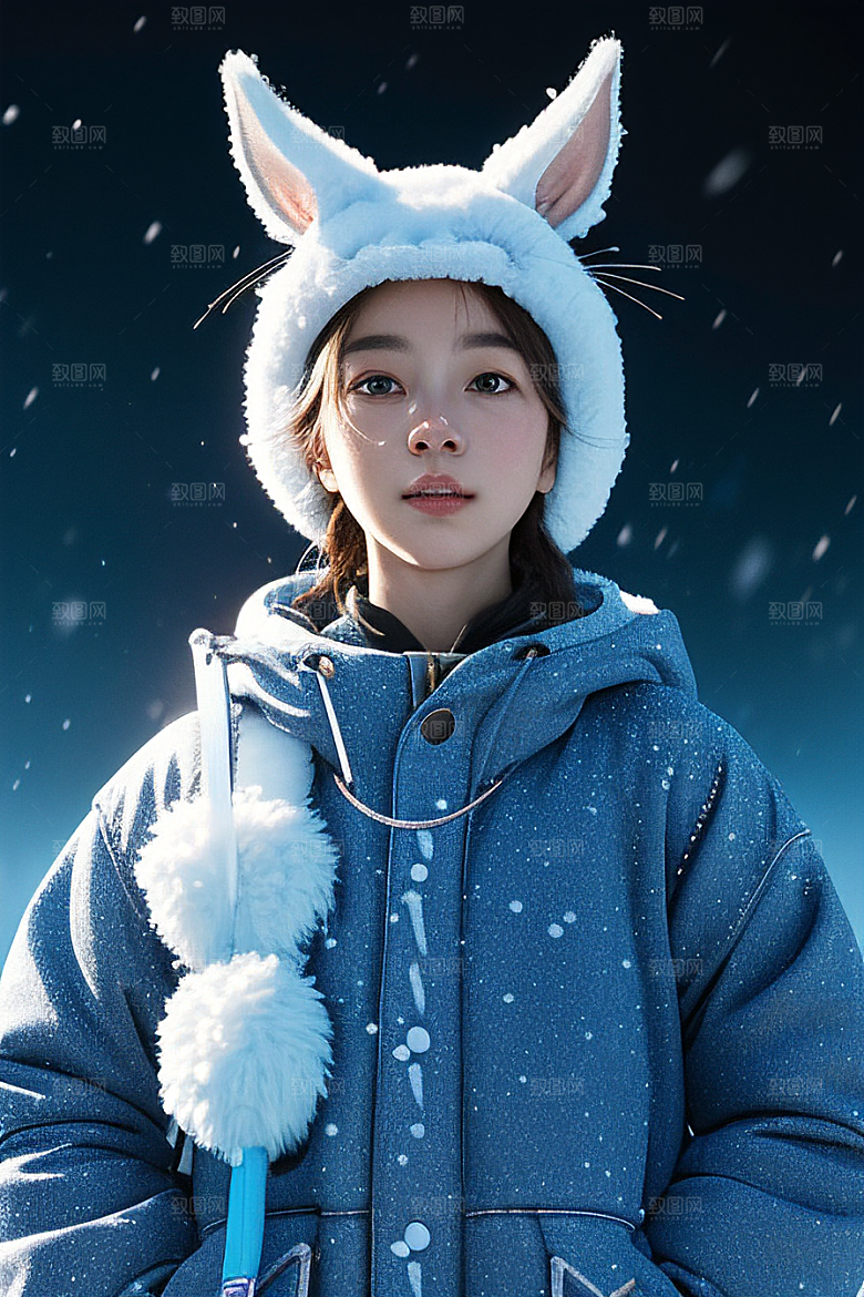 可爱的小雪兔探险者