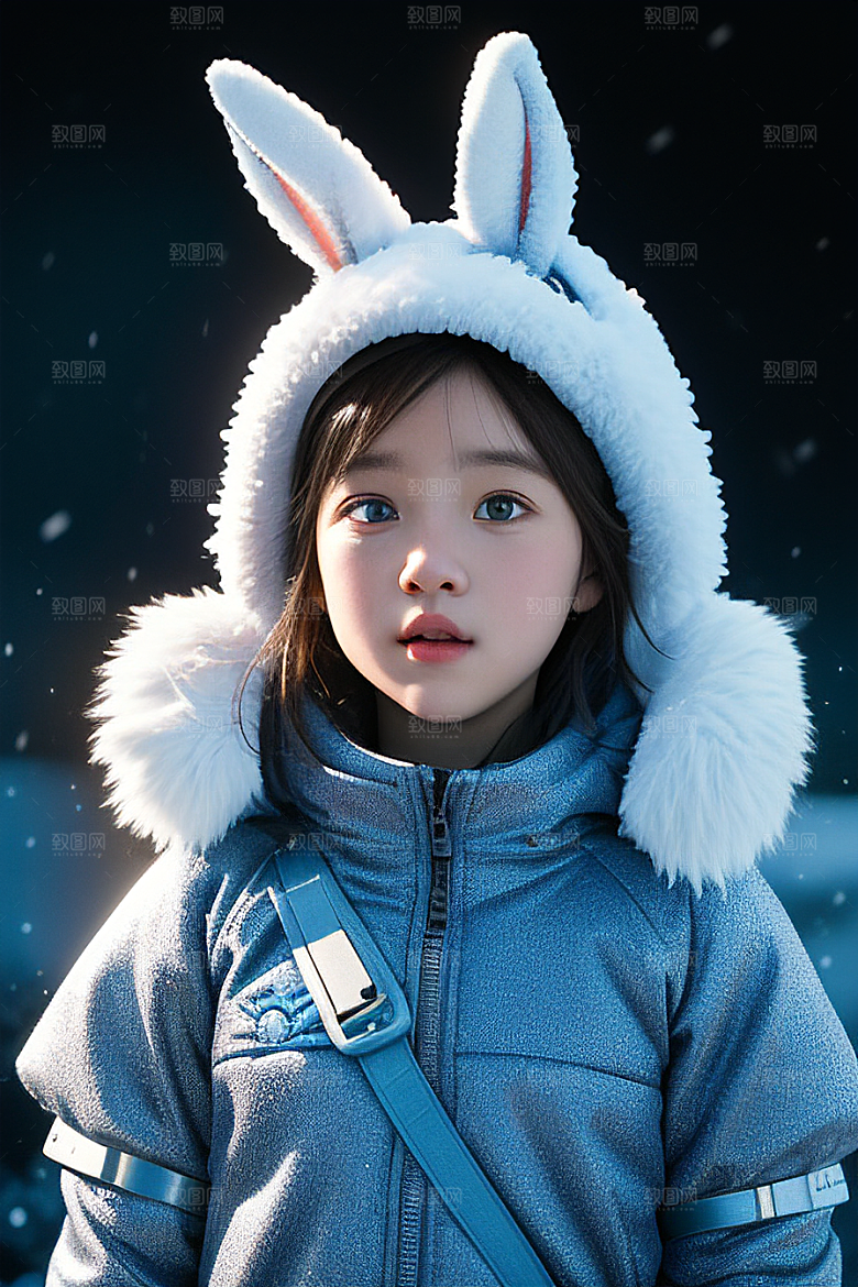 可爱的小雪兔探险者