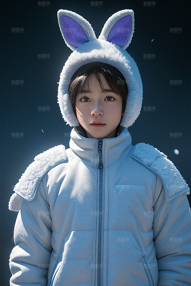 可爱的皮克斯风格雪兔