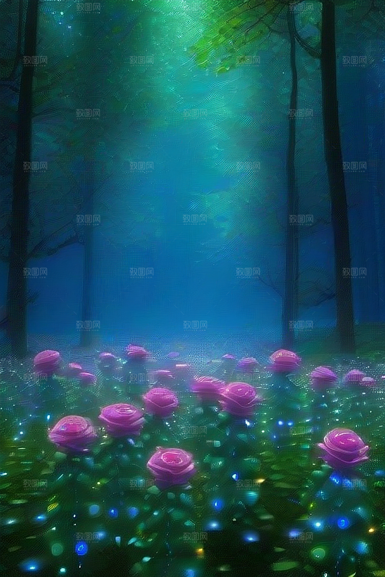 清晨的绿色森林美景