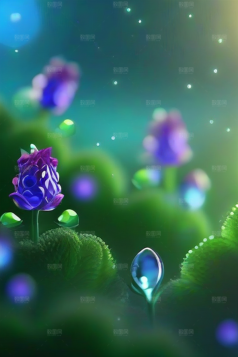 清晨的绿色森林美景