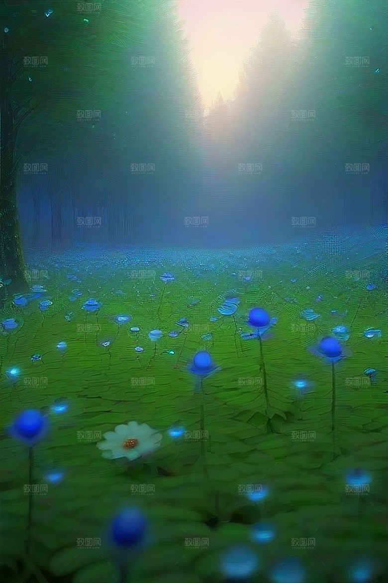 清晨的绿色森林美景