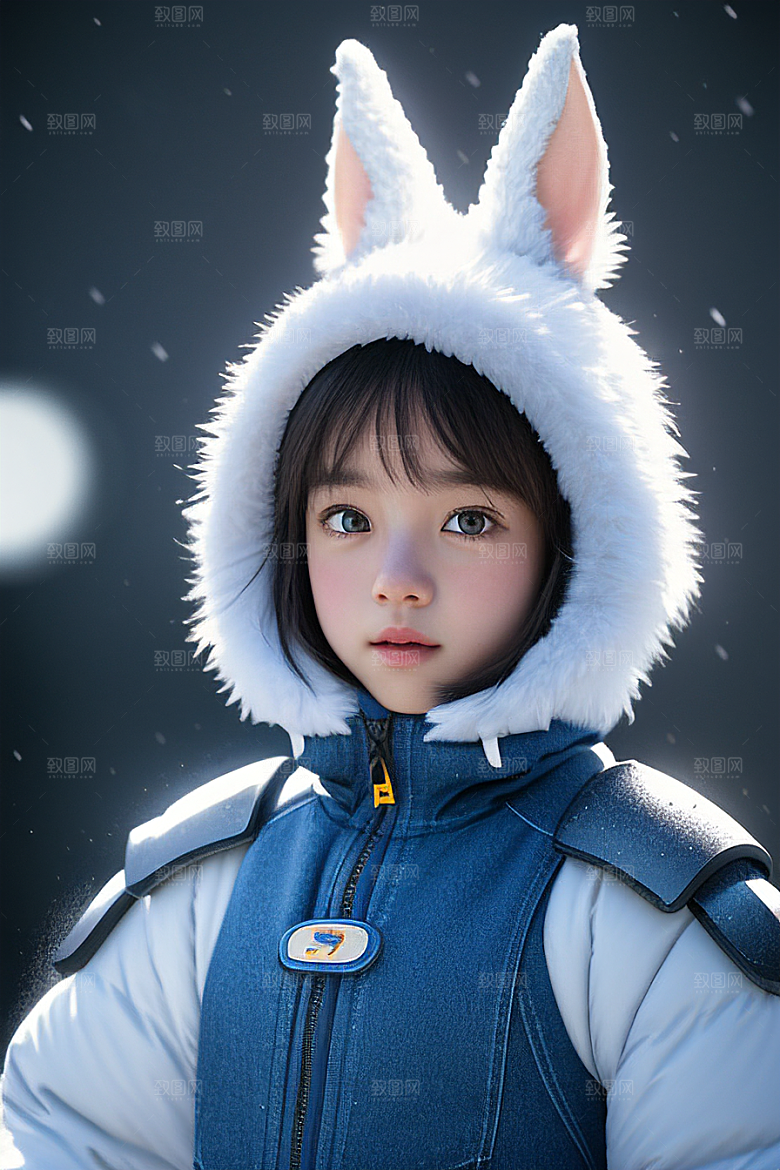 可爱的雪兔探险家