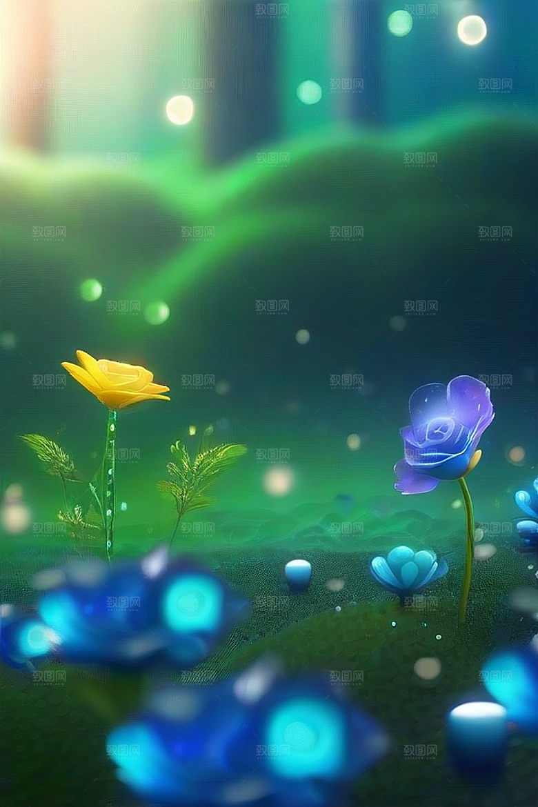 星光与蓝色花园美景