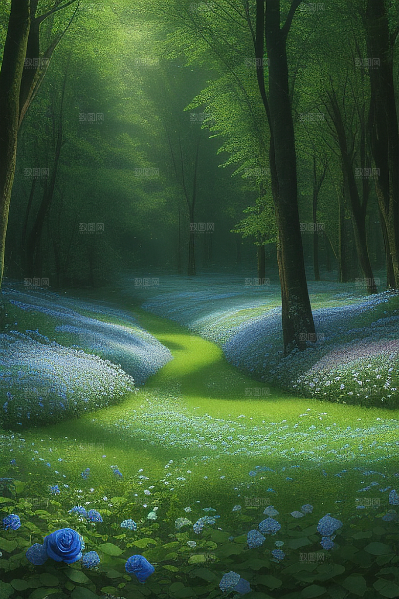 清晨的花园仙境美景