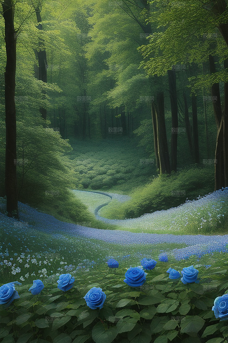 星光与蓝色玫瑰美景