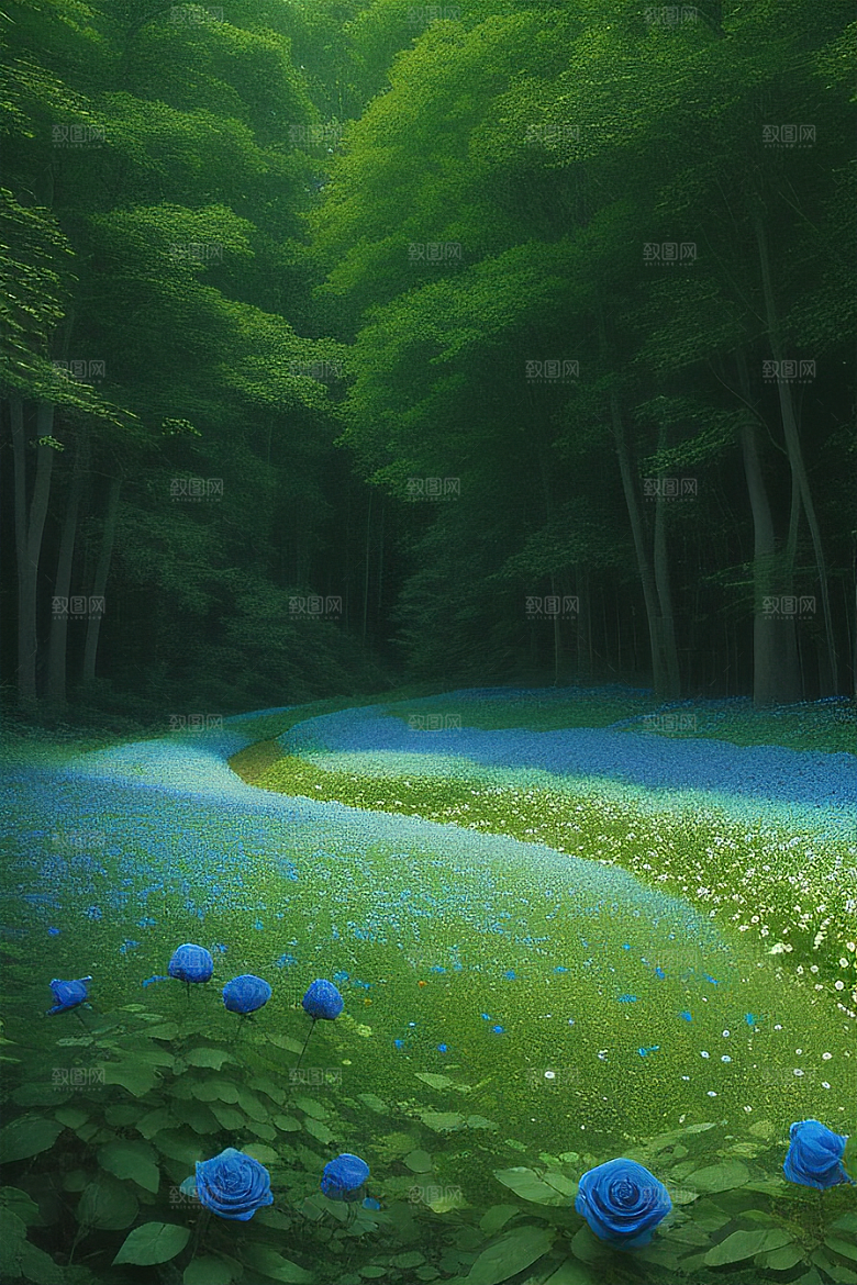 星光与蓝色玫瑰美景