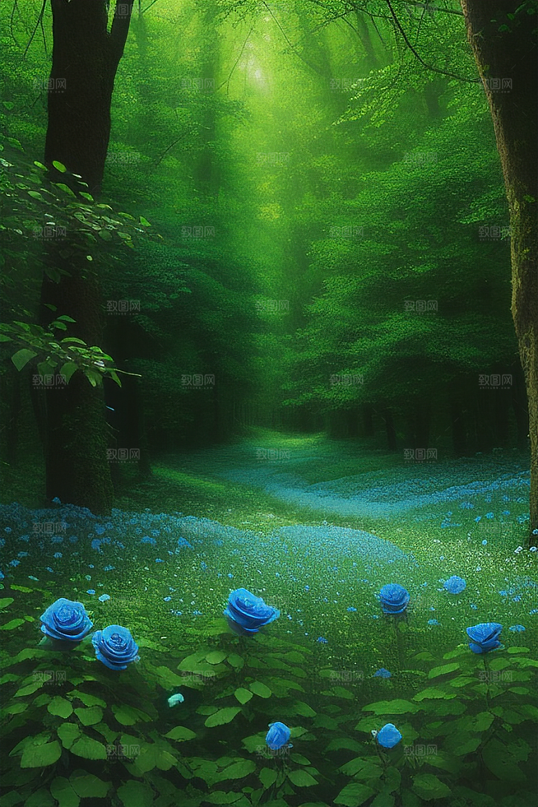 星光与蓝色玫瑰美景
