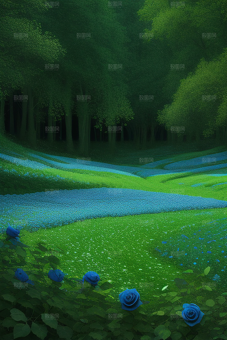 星光与蓝色玫瑰美景