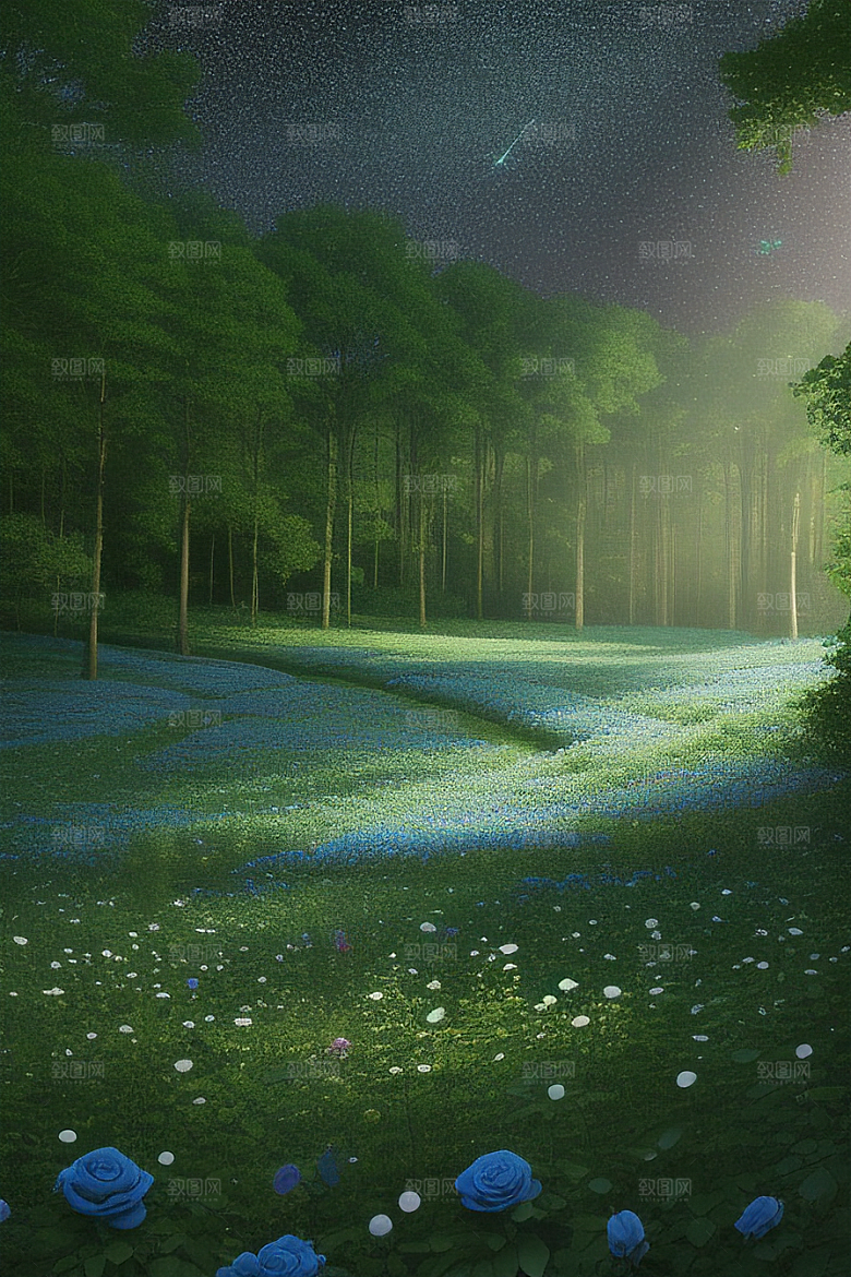星光与蓝色玫瑰美景
