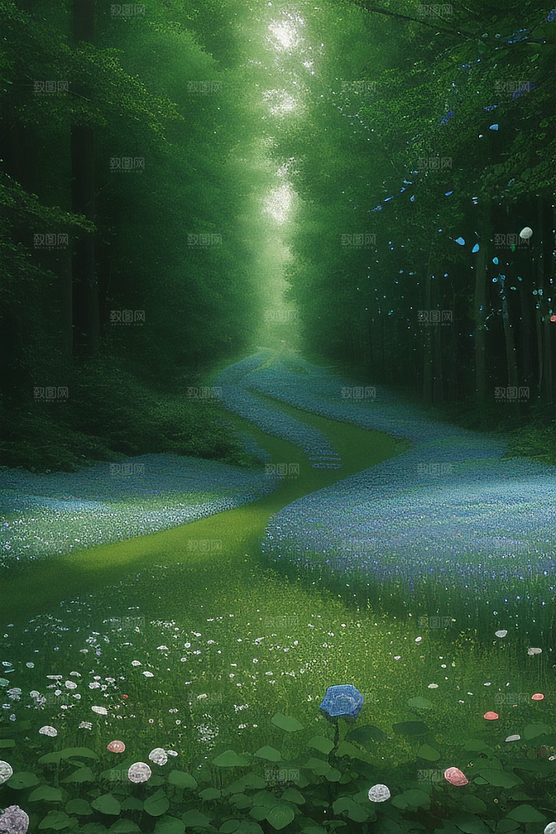 绿林的花海花满林间美景