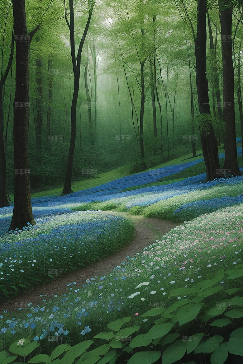 绿林的花海花满林间美景
