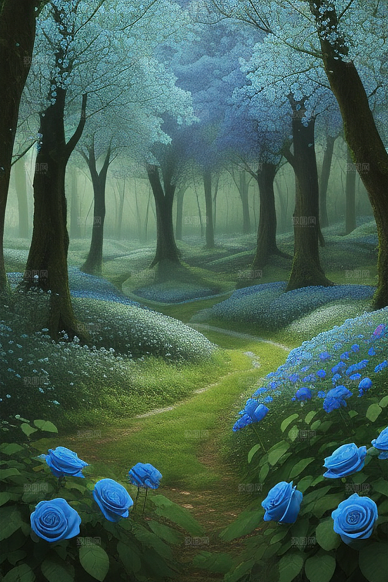 绿林的花海花满林间美景