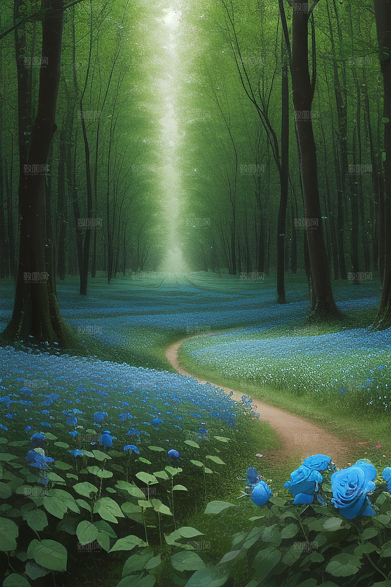 绿林的花海花满林间美景