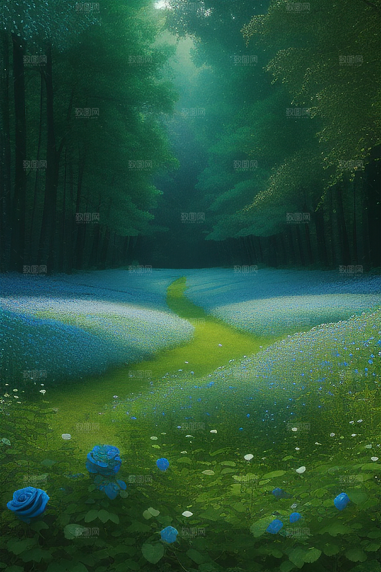 绿林的花海花满林间美景