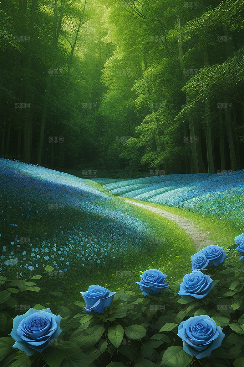 绿林的花海花满林间美景