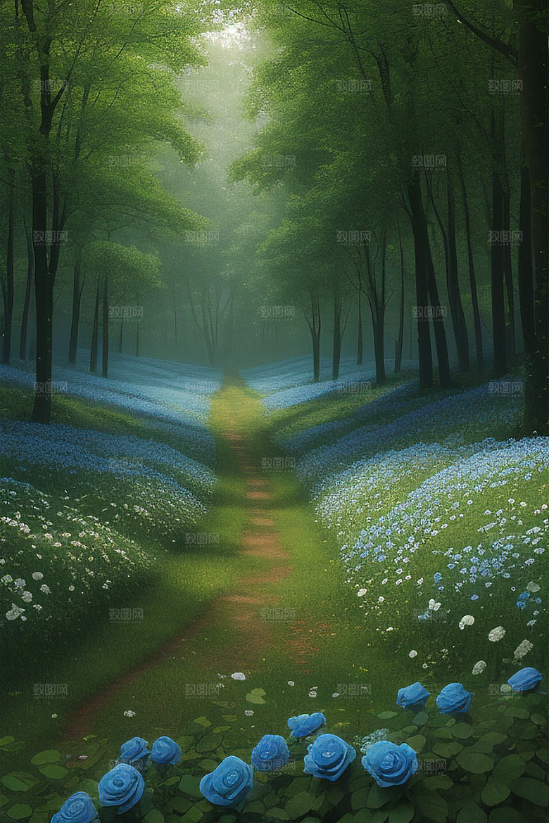 绿林的花海花满林间美景