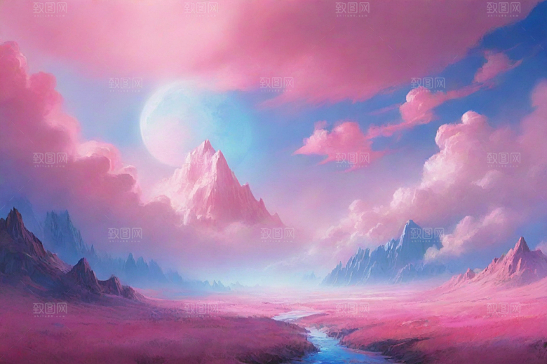 蓝天白云下的自然景观